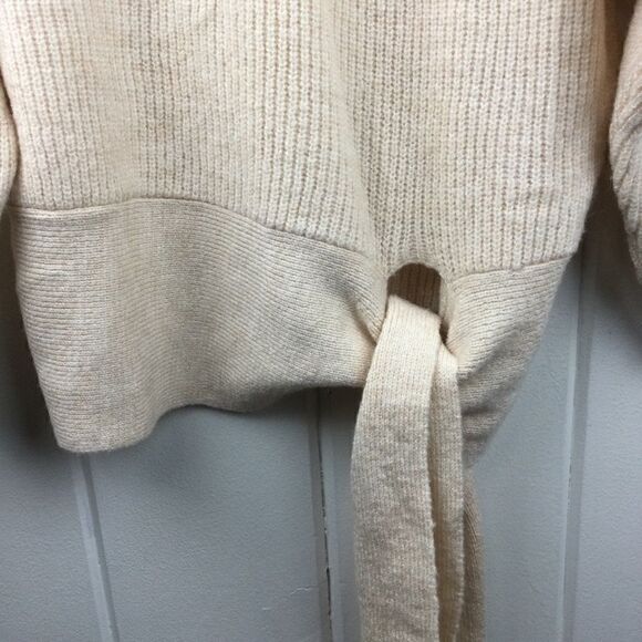 Mango Cream Shaker Knit Sweater, Crew Neck, Tie Waist, Size Small - Picture 5 of 10